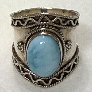 Larimar Sterling Silver Cigar Band Ring Size 8.5